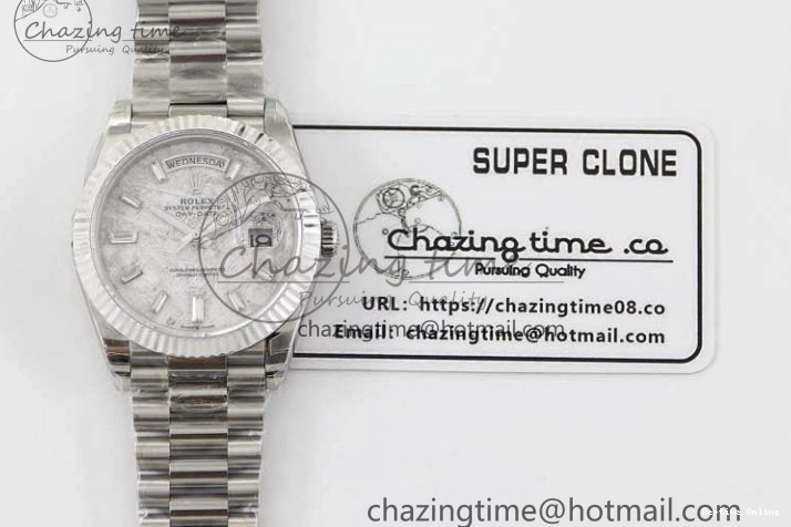 0126 FashionForward Day Date 40mm SS 904L Steel TWF 1:1 Best Edition Meteorite Crystal Dial on SS Bracelet A 2360